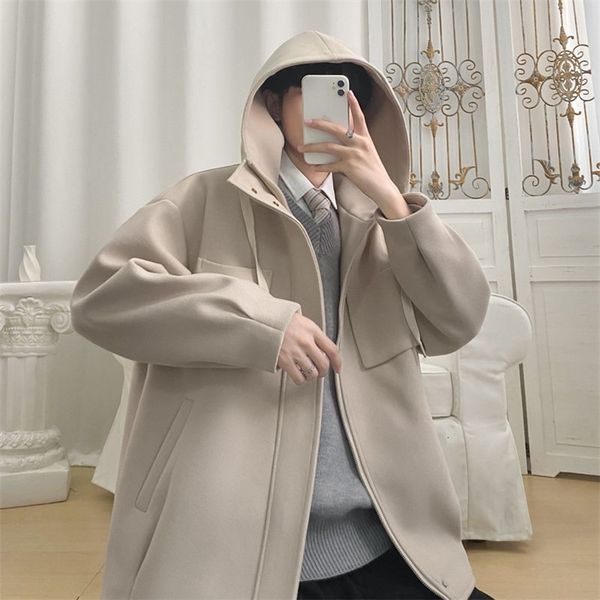 hybskr solid color mens loose woolen jackets hooded coats vintage fashion streetwear casual zipper outerwear 211122, Black
hybskr solid color mens loose woolen jackets hooded coats vintage fashion streetwear casual zipper outerwear 211122, Black