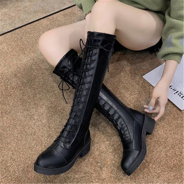 boots women knee-hight autumn winter warm style lace up fashion leather shoe round toe heel black female botas 35-40
boots women knee-hight autumn winter warm style lace up fashion leather shoe round toe heel black female botas 35-40