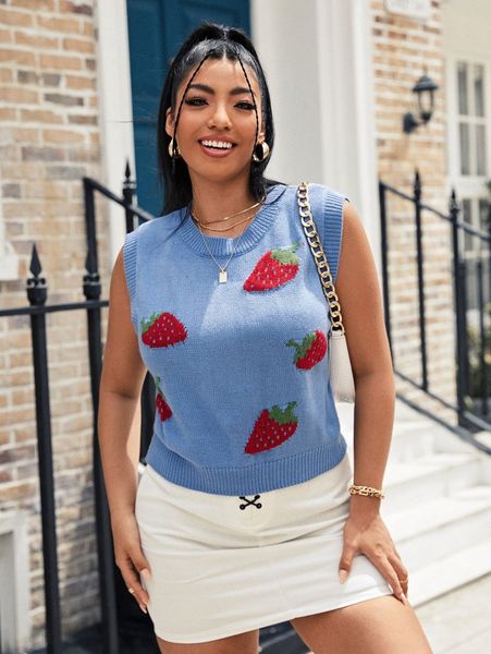 plus strawberry pattern sweater vest y7eo#, Black
plus strawberry pattern sweater vest y7eo#, Black