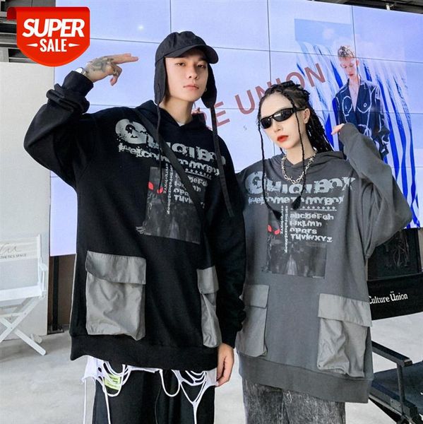 european and american street loose trendy printed sweater, high oversize color matching large pocket hooded sweater #yf2q, Black
european and american street loose trendy printed sweater, high oversize color matching large pocket hooded sweater #yf2q, Black