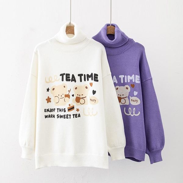 women's sweaters cute turtleneck women white knit high neck kawaii cartoon bear jumper female soft girl winter purple cashmere sweater, White;black
women's sweaters cute turtleneck women white knit high neck kawaii cartoon bear jumper female soft girl winter purple cashmere sweater, White;black