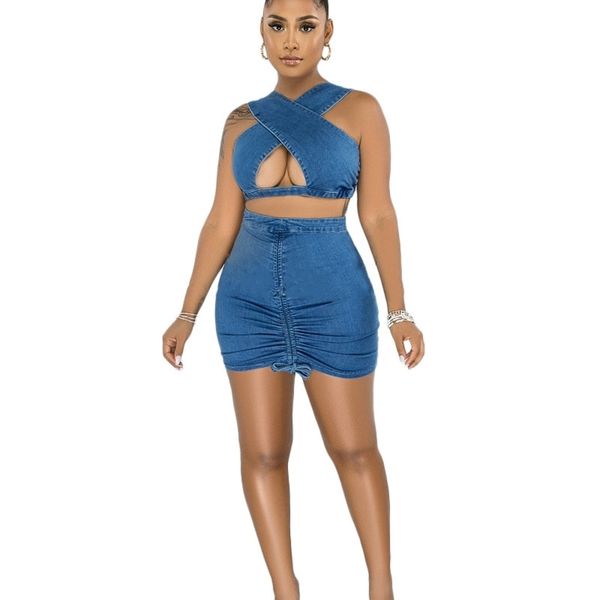 leisure vacation denim two piece outfits women skirt sets hollow out crop bodycon dress party and club wear 210525, White
leisure vacation denim two piece outfits women skirt sets hollow out crop bodycon dress party and club wear 210525, White