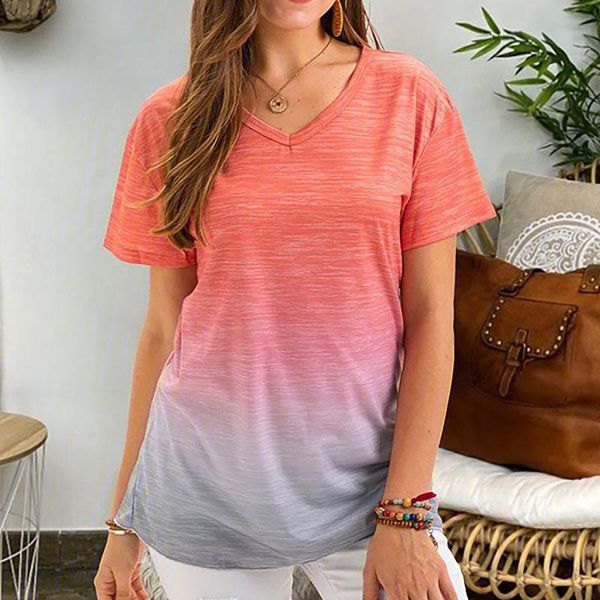 4# women's clothes gradient color tie-dye short sleeve casual t-shirt v neck sweet kawaii leisure t-shirts poleras mujer, White
4# women's clothes gradient color tie-dye short sleeve casual t-shirt v neck sweet kawaii leisure t-shirts poleras mujer, White