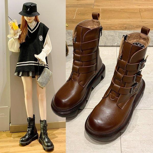brown boots women shoes retro british round toe side zipper platform strange style heel metal buckle pu upper motorcyle, Black
brown boots women shoes retro british round toe side zipper platform strange style heel metal buckle pu upper motorcyle, Black