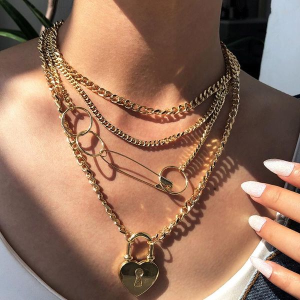 vintage punk multilayer clavicle chain pendant necklace for women love heart lock-shape geometrical choker set jewelry gift necklaces, Silver
vintage punk multilayer clavicle chain pendant necklace for women love heart lock-shape geometrical choker set jewelry gift necklaces, Silver