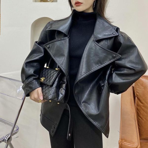 women's leather & faux 2021 brand autumn women jacket casual loose soft pu motorcycle punk coat female zipper rivet outerwear, Black
women's leather & faux 2021 brand autumn women jacket casual loose soft pu motorcycle punk coat female zipper rivet outerwear, Black