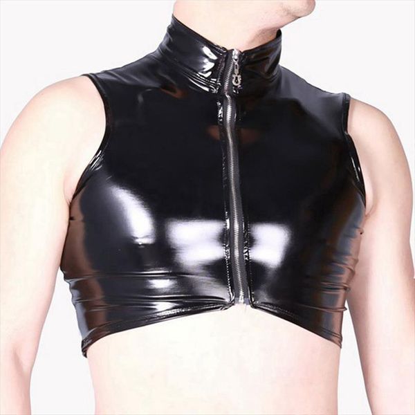 men turtleneck plus size zipper open tank pvc shiny wet look punk leather short art p dance club, White;black
men turtleneck plus size zipper open tank pvc shiny wet look punk leather short art p dance club, White;black