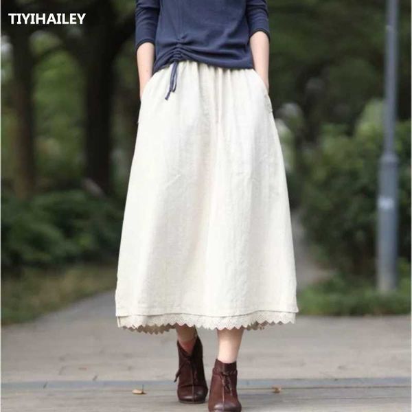 cotton linen long mid-calf skirts for women summer elastic waist a-line lace beige black
cotton linen long mid-calf skirts for women summer elastic waist a-line lace beige black