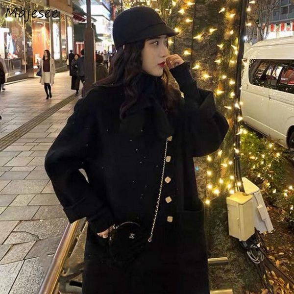 women's wool & blends women single breasted turtleneck high street retro korean style ol students outerwear winter female coat trendy, Black
women's wool & blends women single breasted turtleneck high street retro korean style ol students outerwear winter female coat trendy, Black