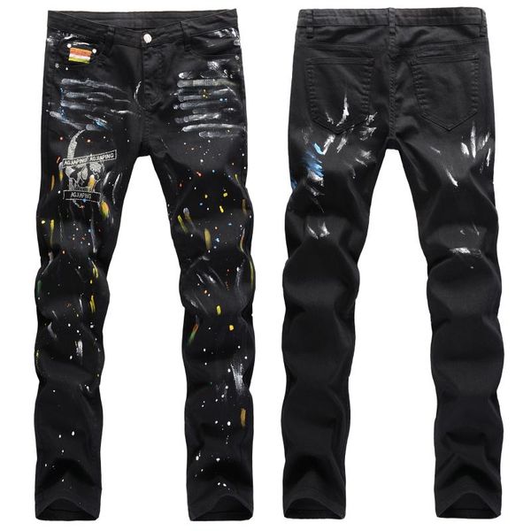 men's jeans european american high street hip-hop hand-painted cat whiskers splash ink color paint drill skull small straight men, Blue
men's jeans european american high street hip-hop hand-painted cat whiskers splash ink color paint drill skull small straight men, Blue