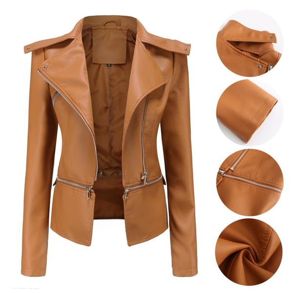 women's jackets autumn women solid color pu faux leather jacket streetwear moto biker slim fit turn down collar coat outwear #t2g, Black;brown
women's jackets autumn women solid color pu faux leather jacket streetwear moto biker slim fit turn down collar coat outwear #t2g, Black;brown