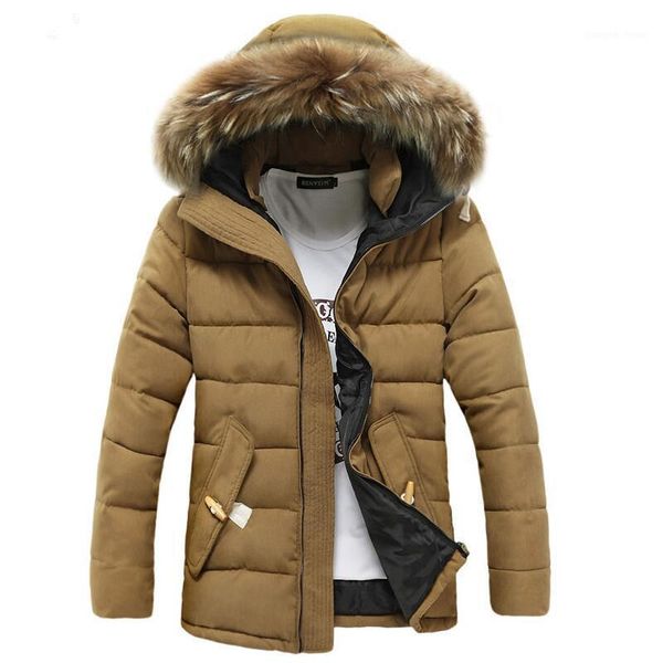 men's down & parkas mid-long hoooded parka men nice warm winter jacket fashion brand design solid manteau homme hiver big fur outwear 3, Black