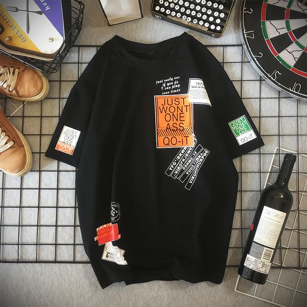 men's sleeve summer short t-shirt in korean fashion letter printing loose bottomed tee, White;black
men's sleeve summer short t-shirt in korean fashion letter printing loose bottomed tee, White;black
