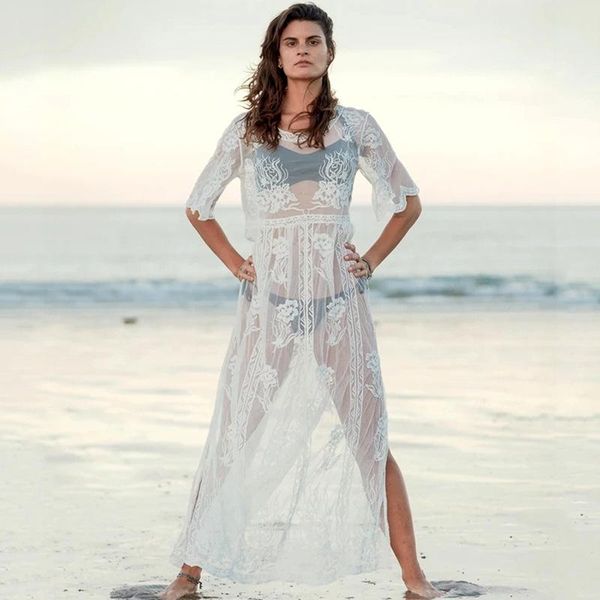 women's swimwear 2021 lace long skirt loose beach seaside resort robe bikini swimsuit cover up sunscreen women, White;black
women's swimwear 2021 lace long skirt loose beach seaside resort robe bikini swimsuit cover up sunscreen women, White;black