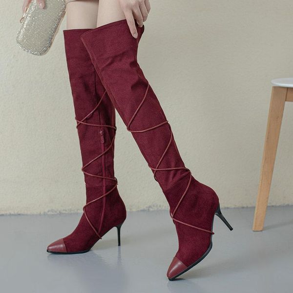 boots black wine red women thin high heel faux suede thigh fashion cross ties over the knee zipper lady shoes
boots black wine red women thin high heel faux suede thigh fashion cross ties over the knee zipper lady shoes