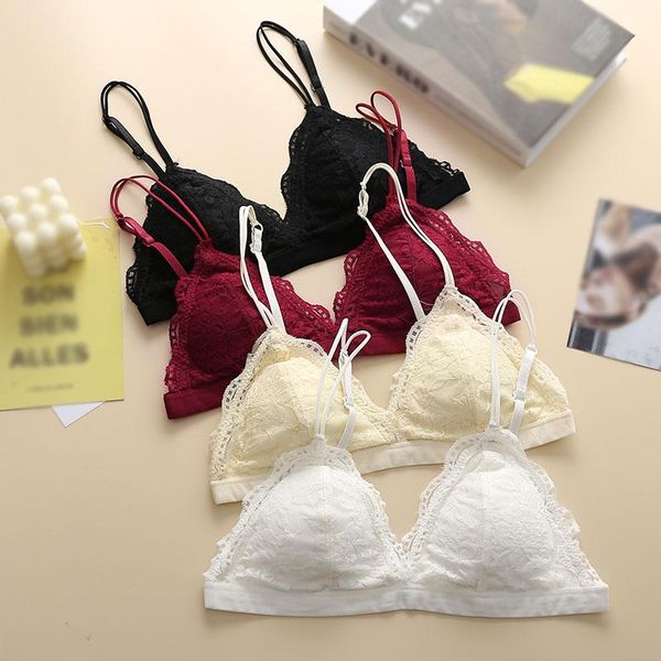 bras lace french bra women lingerie without steel ring bralette female thin sling triangle cup underwear sleep, Red;black
bras lace french bra women lingerie without steel ring bralette female thin sling triangle cup underwear sleep, Red;black