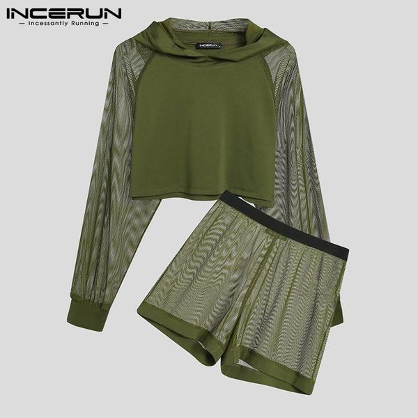 men's tracksuits incerun 2021 men sets mesh patchwork see through hooded long sleeve crop hoodies & shorts streetwear casual suits s-5x, Gray
men's tracksuits incerun 2021 men sets mesh patchwork see through hooded long sleeve crop hoodies & shorts streetwear casual suits s-5x, Gray