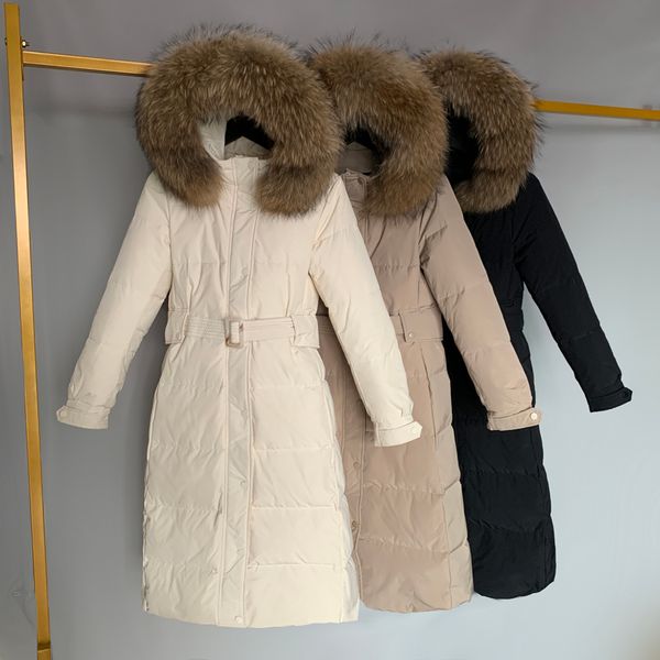 women 90% white duck down coat large natural raccoon fur long jacket loose hooded thick parkas female overcoat with belt, Black
women 90% white duck down coat large natural raccoon fur long jacket loose hooded thick parkas female overcoat with belt, Black