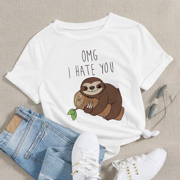 women's t-shirt sloth printed animal tshirt omg i hate you letter speak yourself merch t shirt short sleeve women summer cute for, White
women's t-shirt sloth printed animal tshirt omg i hate you letter speak yourself merch t shirt short sleeve women summer cute for, White