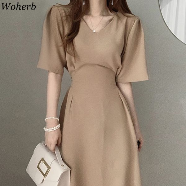 office lady casual dress women solid color high waist summer dresses female korean elegant slim waist vestidos mujer 210417, Black;gray
office lady casual dress women solid color high waist summer dresses female korean elegant slim waist vestidos mujer 210417, Black;gray