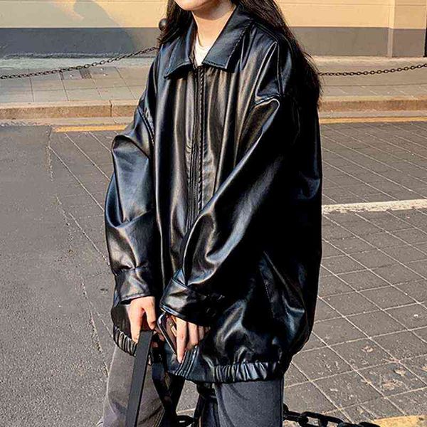 korean black leather jacket women winter long women's moto biker zipper jacket streetwear harajuku y2k loose women's coat 211118
korean black leather jacket women winter long women's moto biker zipper jacket streetwear harajuku y2k loose women's coat 211118