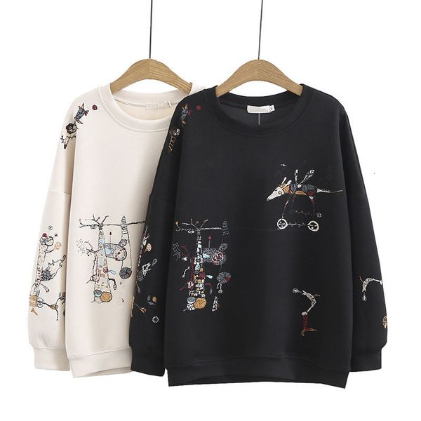 women's hoodies & sweatshirts spring casual loose long sleeve o-neck embroidery cotton cartoon pullover plus size m97k, Black
women's hoodies & sweatshirts spring casual loose long sleeve o-neck embroidery cotton cartoon pullover plus size m97k, Black