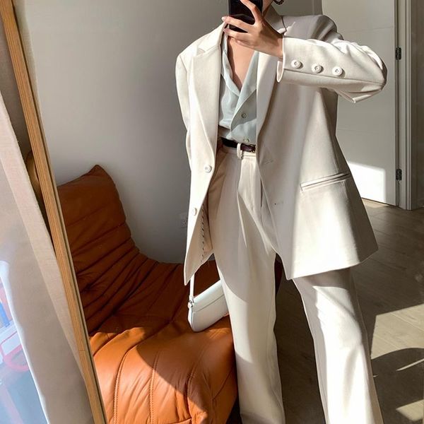 women's two piece pants pieces ladies blazer set long sleeve single-breasted jacket wide leg 2021 autumn women trousers suits, White
women's two piece pants pieces ladies blazer set long sleeve single-breasted jacket wide leg 2021 autumn women trousers suits, White