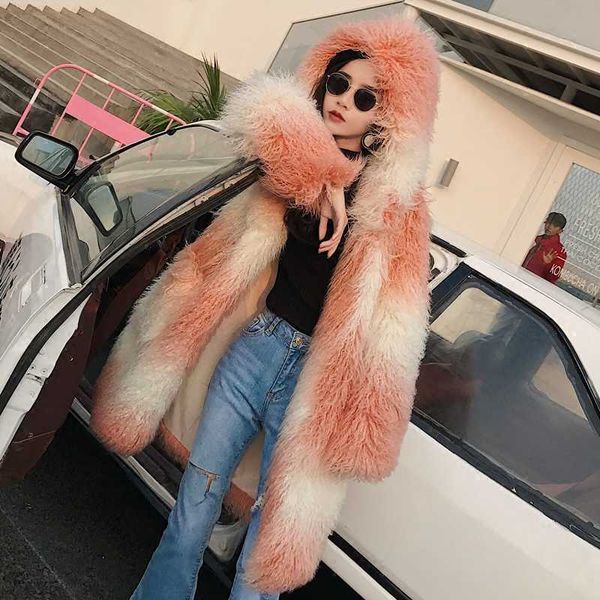 women's fur & faux coat gradient imitation beach sheep hooded loose warm windbreaker fashion long coat., Black
women's fur & faux coat gradient imitation beach sheep hooded loose warm windbreaker fashion long coat., Black