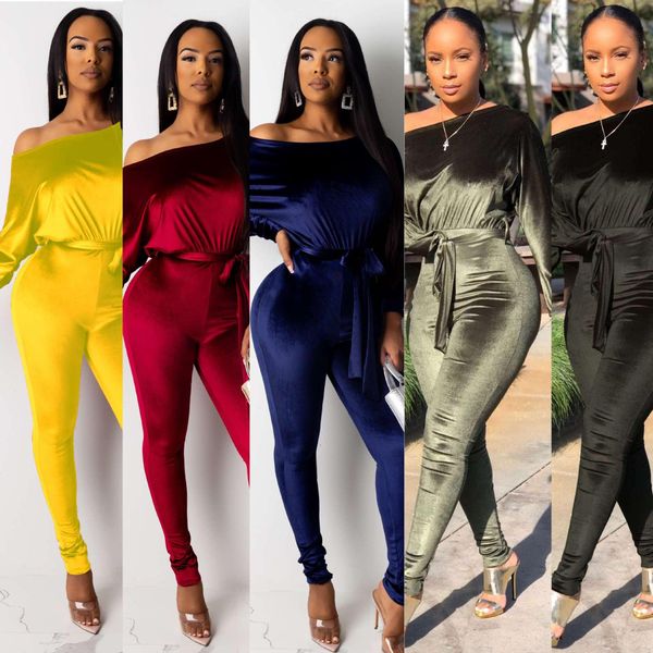 women stretch one shoulder velour jumpsuits long bat sleeve solid bodycon with belt autumn fashion jumpsuit streetwear s-2xl, Black;white
women stretch one shoulder velour jumpsuits long bat sleeve solid bodycon with belt autumn fashion jumpsuit streetwear s-2xl, Black;white