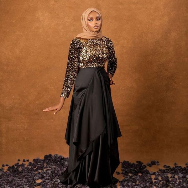 party dresses elegant muslim prom long sleeves sequins glitter satin ruffles women aso ebi evening gowns, White;black
party dresses elegant muslim prom long sleeves sequins glitter satin ruffles women aso ebi evening gowns, White;black