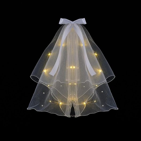 headpieces the night market double-layer bowknot pearl with light net yarn po female hairpin beautiful light-emitting veil, Silver 
headpieces the night market double-layer bowknot pearl with light net yarn po female hairpin beautiful light-emitting veil, Silver