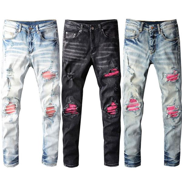 men's jeans american street fashion men retro elastic slim fit destroyed ripped patches designer hip hop denim hole pants, Blue
men's jeans american street fashion men retro elastic slim fit destroyed ripped patches designer hip hop denim hole pants, Blue
