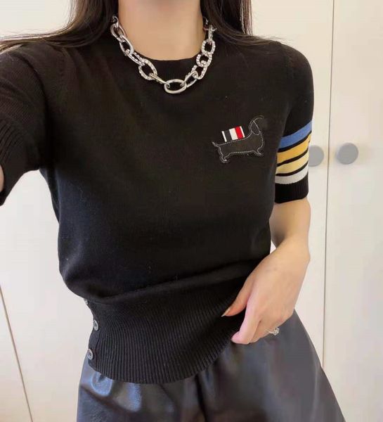 high version 21 spring summer new chest dog simple slim fit soft and comfortable women's knitting short sleeves, White
high version 21 spring summer new chest dog simple slim fit soft and comfortable women's knitting short sleeves, White