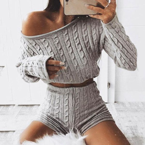 women's tracksuits casual knit set women long sleeve sweater and shorts suit ladies fashion tracksuit solid color autumn sets, Gray
women's tracksuits casual knit set women long sleeve sweater and shorts suit ladies fashion tracksuit solid color autumn sets, Gray