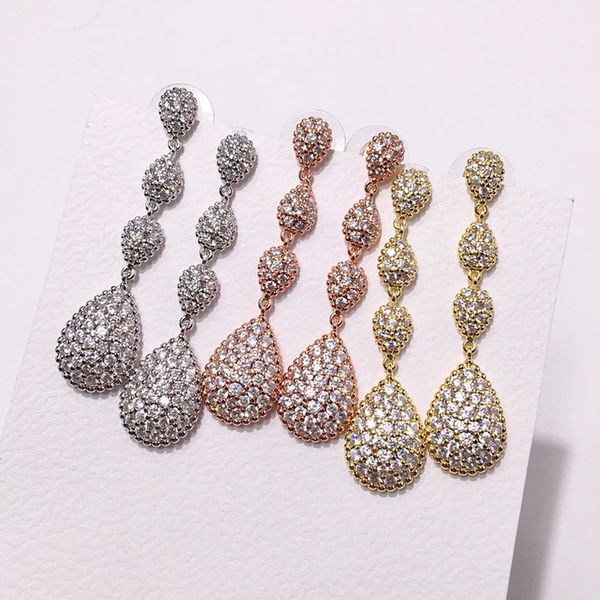 2021 womens designer fashion jewellery charm tassel earrings water drop imported diamonds close set 3 dangle gold plating on copper good qua, Golden 
2021 womens designer fashion jewellery charm tassel earrings water drop imported diamonds close set 3 dangle gold plating on copper good qua, Golden