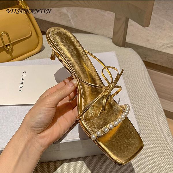 summer style french retro golden bow 2021 pearl sandals square toe leather stiletto slippers women, Black
summer style french retro golden bow 2021 pearl sandals square toe leather stiletto slippers women, Black