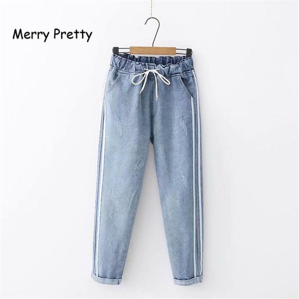 merry pretty summer casual jeans women side stripe boyfriend girls baggy drawstring elastic waist denim pants women's, Blue
merry pretty summer casual jeans women side stripe boyfriend girls baggy drawstring elastic waist denim pants women's, Blue