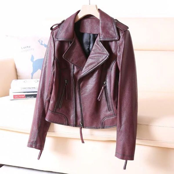 women's leather & faux bubble sheep skin wine red motorcycle dress of fund 2021 autumn winters is recreational jacket, Black
women's leather & faux bubble sheep skin wine red motorcycle dress of fund 2021 autumn winters is recreational jacket, Black