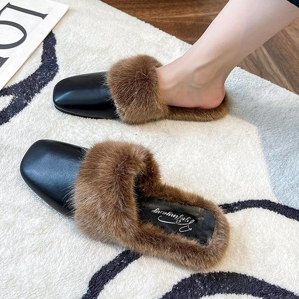 slippers 2021 fashion square toe women cow leather mules hair slip on sling backs solid color dress casual shoes for, Black
slippers 2021 fashion square toe women cow leather mules hair slip on sling backs solid color dress casual shoes for, Black