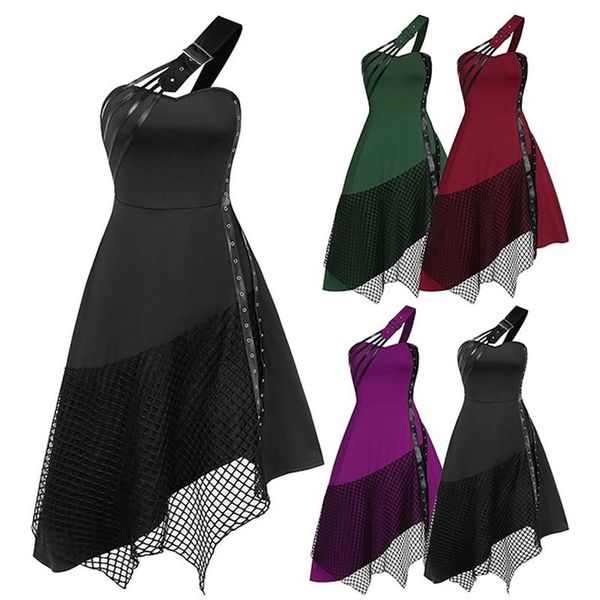 women's swimwear women fashion dresses one shoulder gothic style patchwork slim sleeveless ladies punk mech splicing midi dress, White;black
women's swimwear women fashion dresses one shoulder gothic style patchwork slim sleeveless ladies punk mech splicing midi dress, White;black