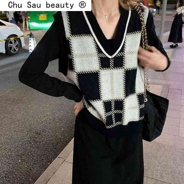 fashion autumn women plaid knitted vest sweater fall sleeveless oversized jumper casual v-neck pullover sweaters 210514, Black;white
fashion autumn women plaid knitted vest sweater fall sleeveless oversized jumper casual v-neck pullover sweaters 210514, Black;white