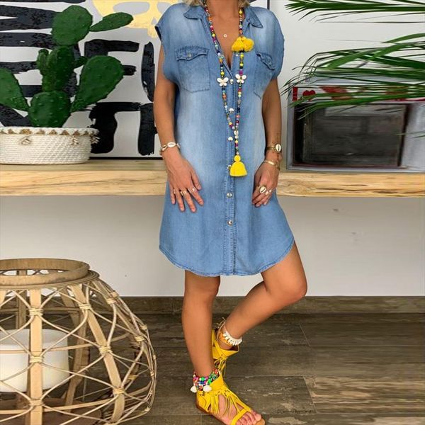 fashion summer casual jeans womens cami dress short sleeve solid denim sundress turn down collar mini party ol, White
fashion summer casual jeans womens cami dress short sleeve solid denim sundress turn down collar mini party ol, White