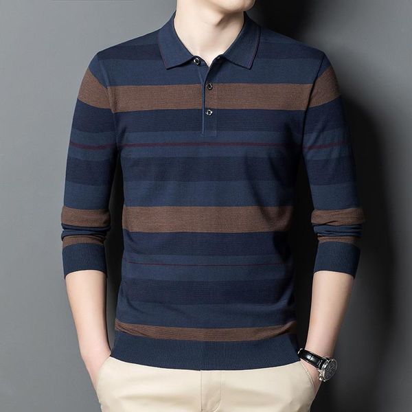 men's polos fashion brand men shirt striped long sleeve autumn and winter clothing korean for man loose fit slim tshirt, White;black
men's polos fashion brand men shirt striped long sleeve autumn and winter clothing korean for man loose fit slim tshirt, White;black