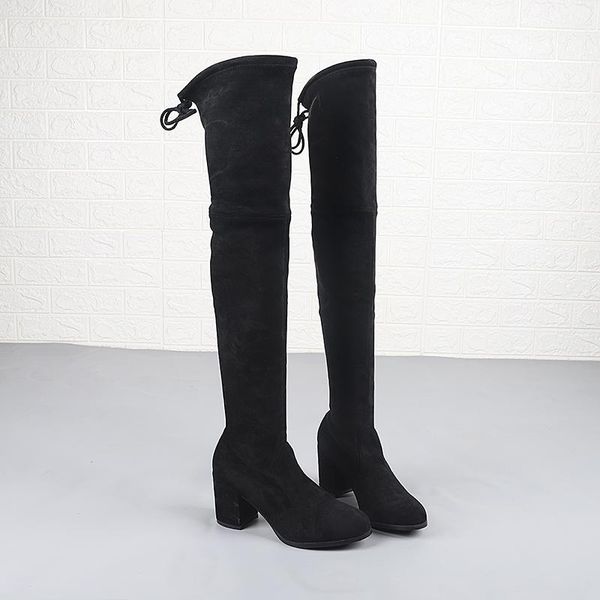 boots shoes lady thigh high heels round toe luxury designer over-the-knee ankle rubber black fashion