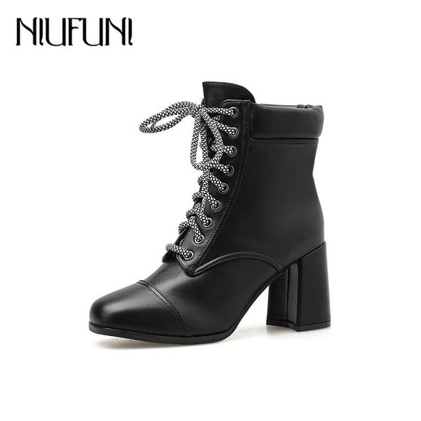 boots niufuni women lace-up thick high heel round toe pu leather shoes black white botas mujer autumn winter woman
boots niufuni women lace-up thick high heel round toe pu leather shoes black white botas mujer autumn winter woman