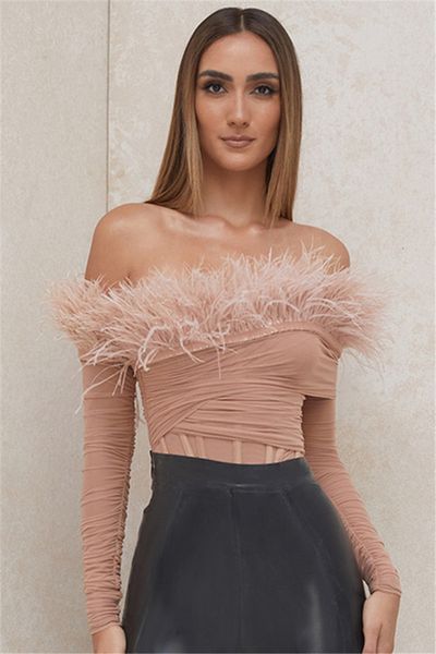 women's jumpsuits & rompers women pink feather off shoulder long sleeve bandage bodysuits winter club party skinny jy65, Black;white
women's jumpsuits & rompers women pink feather off shoulder long sleeve bandage bodysuits winter club party skinny jy65, Black;white