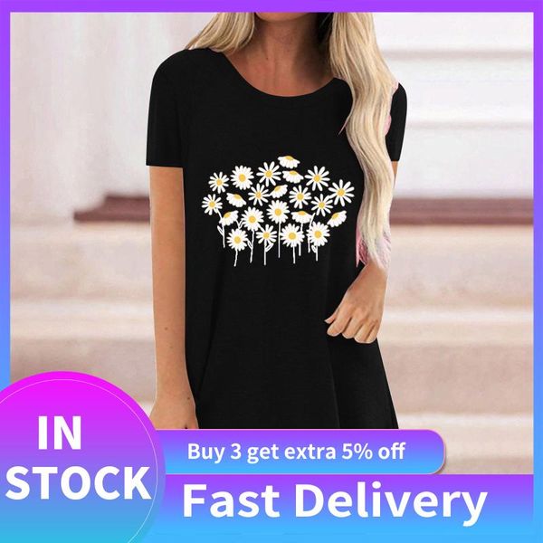 women casual t-shirt summer leisure daisy printing short sleeve o-neck pullover loose tee tunic streetwear women's, White
women casual t-shirt summer leisure daisy printing short sleeve o-neck pullover loose tee tunic streetwear women's, White