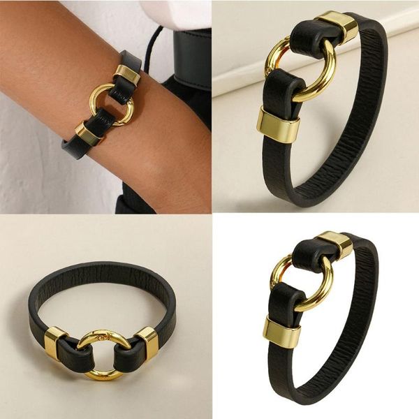 link, chain trendy spring clasp for women male men's jewelry bracelet genuine leather rope, Black
link, chain trendy spring clasp for women male men's jewelry bracelet genuine leather rope, Black