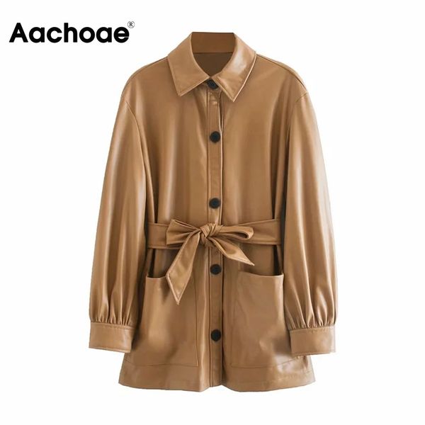 aachoae autumn spring faux leather coat women long sleeve casual brown jacket pocket office wear bandage coat lady outwear 210413, Black
aachoae autumn spring faux leather coat women long sleeve casual brown jacket pocket office wear bandage coat lady outwear 210413, Black