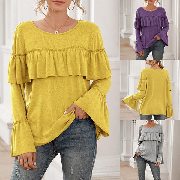 spring and summer loose leisure ruffle stitching long-sleeved solid color mid-length t-shirt women's, White
spring and summer loose leisure ruffle stitching long-sleeved solid color mid-length t-shirt women's, White